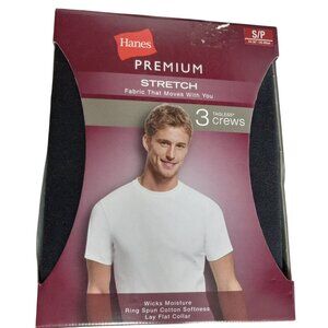 Hanes Size S 34 36 T Shirts Premium Stretch Crew Neck 3 Pack Black Tagless NEW